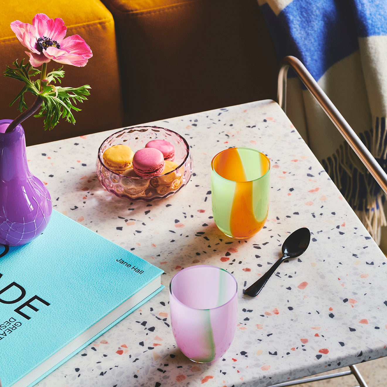 Kodanska Flow Glas Water Glass Purple W. Green Stripes