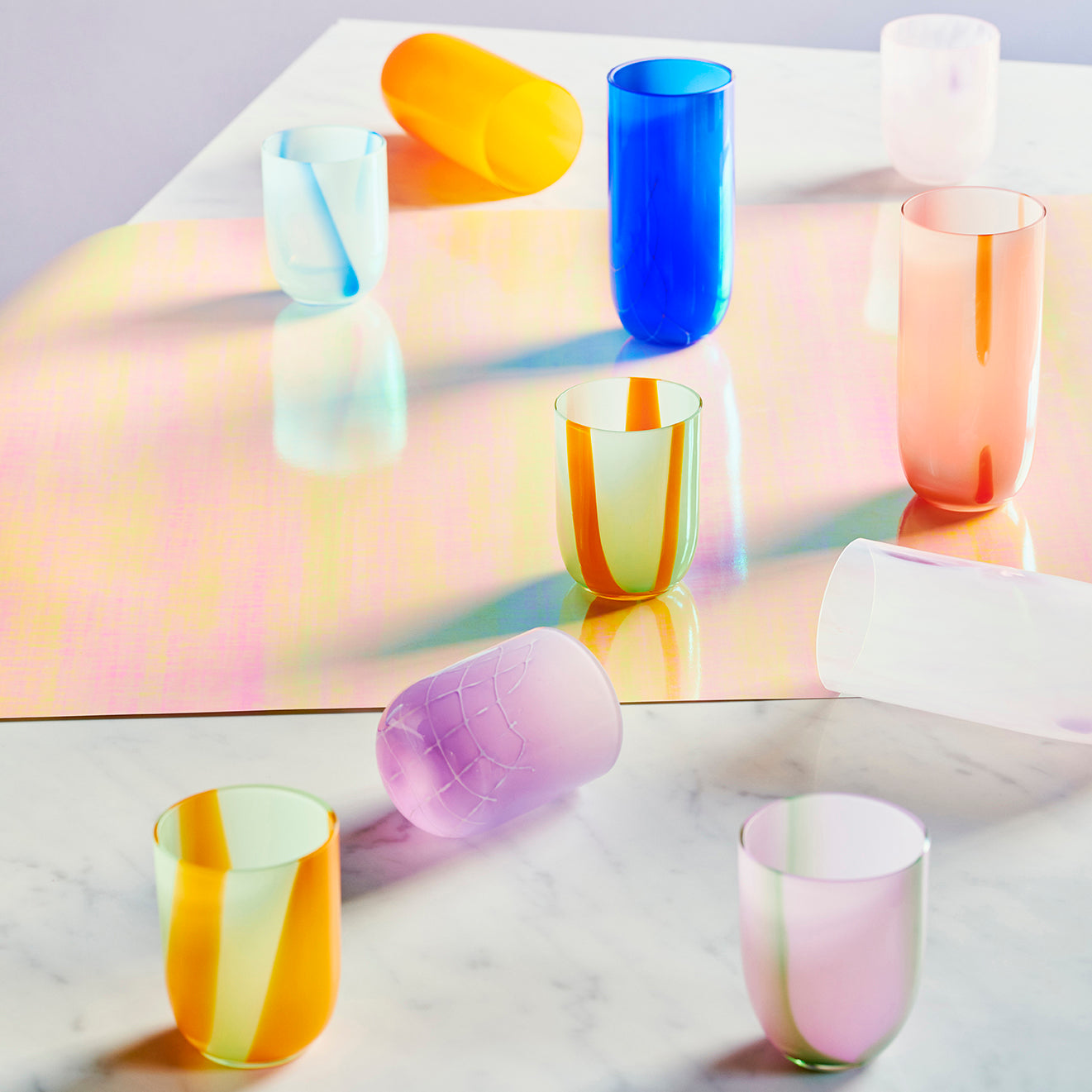 Kodanska Flow Højt Glas Water Glass Green W. Orange Stripes