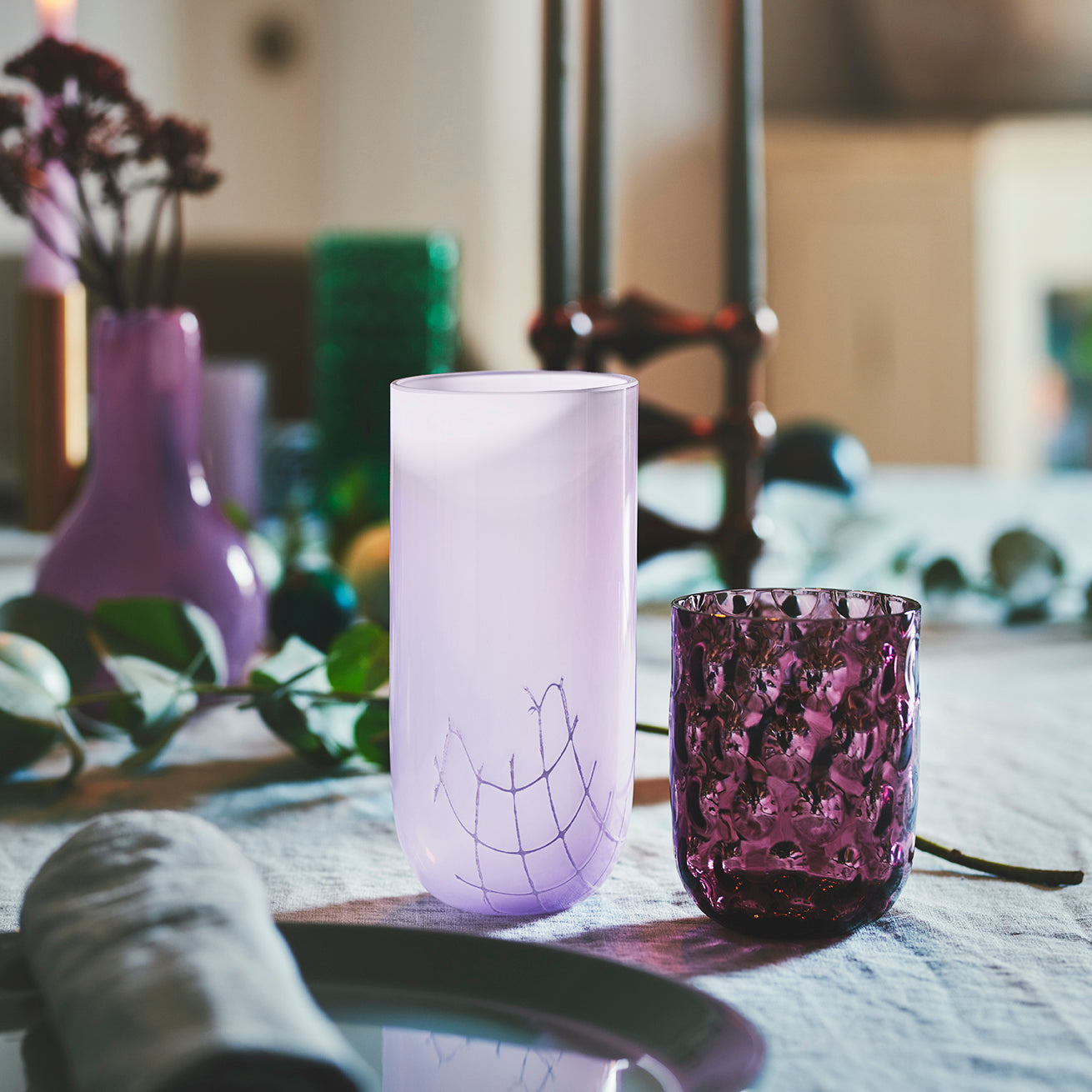 Kodanska Flow Højt Glas Water Glass Purple W. Print