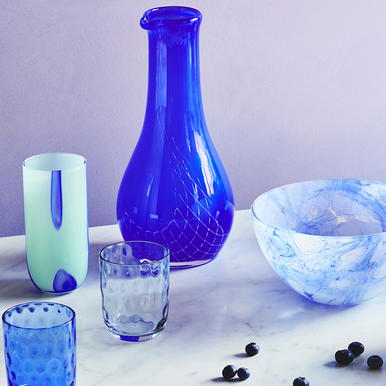 Kodanska Flow Højt Glas Water Glass Light Blue W. Stripes