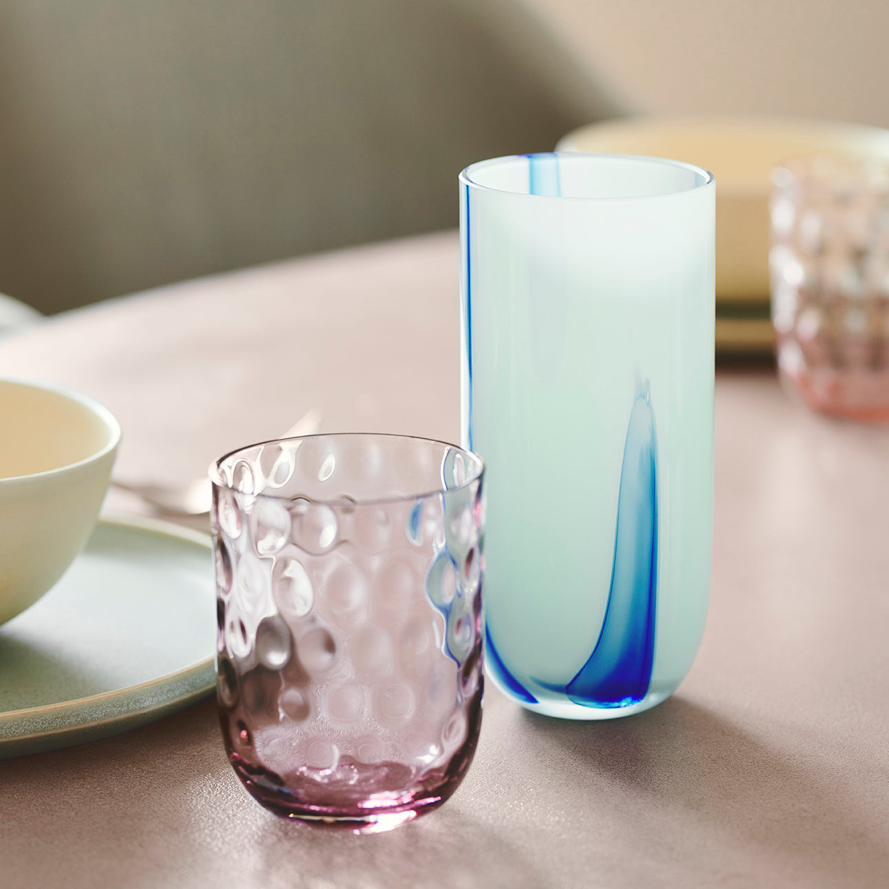 Kodanska Flow Højt Glas Water Glass Light Blue W. Stripes