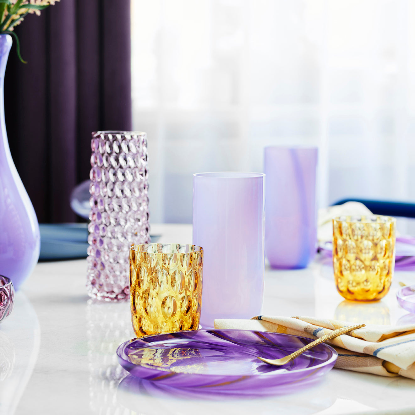 Kodanska Flow Højt Glas Water Glass Purple W. Stripes