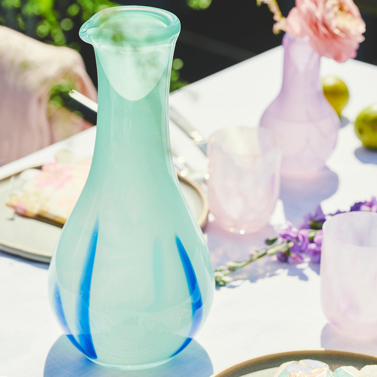Kodanska Flow Karaffel Carafe / Vase Light Blue W. Stripes